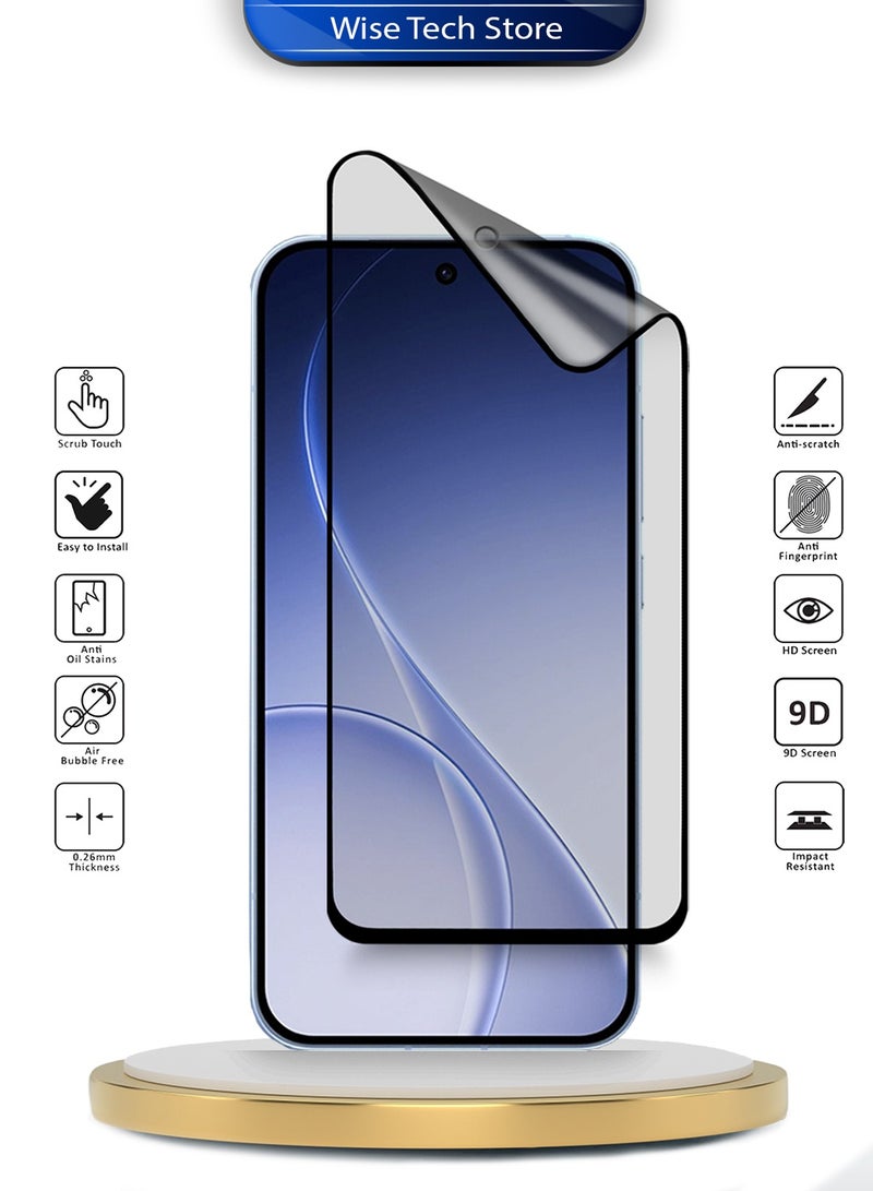 دبليو تيك واقي شاشة فليكس قابل للانحناء لهاتف Oppo Reno15 F 5G 2026 المميز، من السيراميك النانو، كامل الغراء والتغطية الكاملة، مطفي (MSCNMN) - شفاف/أسود - Image 2